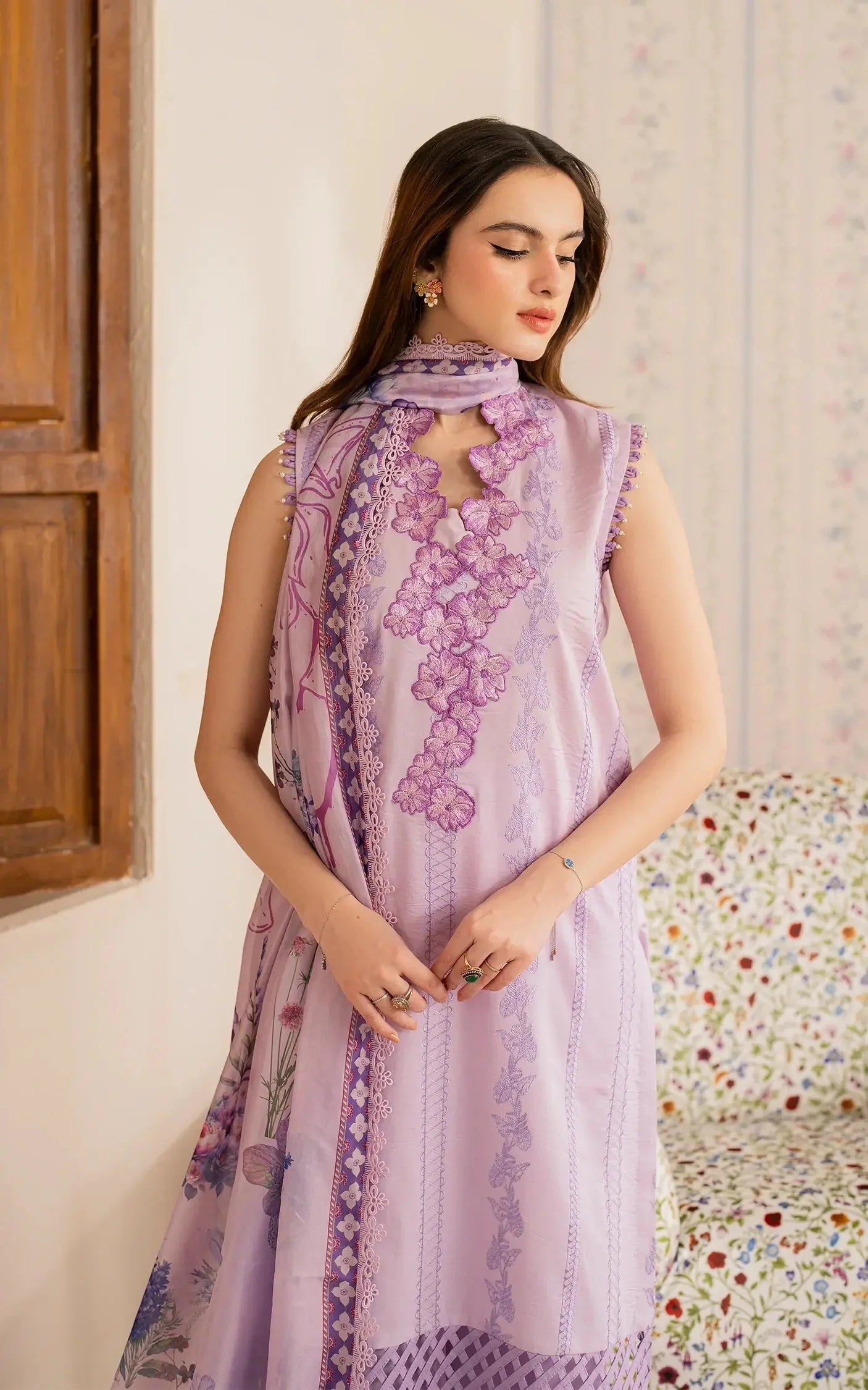 ASIFA NABEEL-3PC LAWN EMBROIDERED SHIRT WITH MONARK PRINTED DUPATTA AND TROUSER-PK-5647