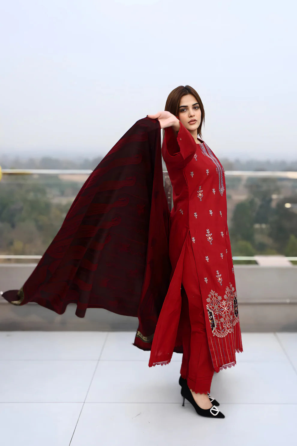 ELAAN-3PC KHADDAR CUTWORK EMBROIDERED SHIRT WITH KASHMIRI JACQUARD WOOL SHAWL-EP-5525