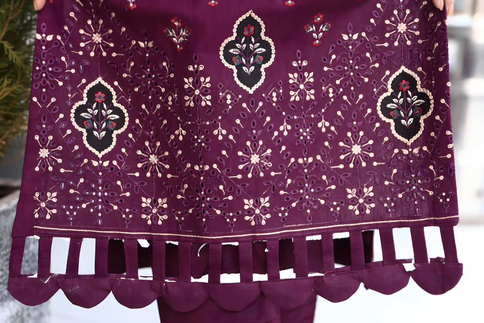 ELAAN-3PC DHANAK CUTWORK EMBROIDERED SHIRT WITH KASHMIRI JACQUARD WOOL SHAWL-EP-5523
