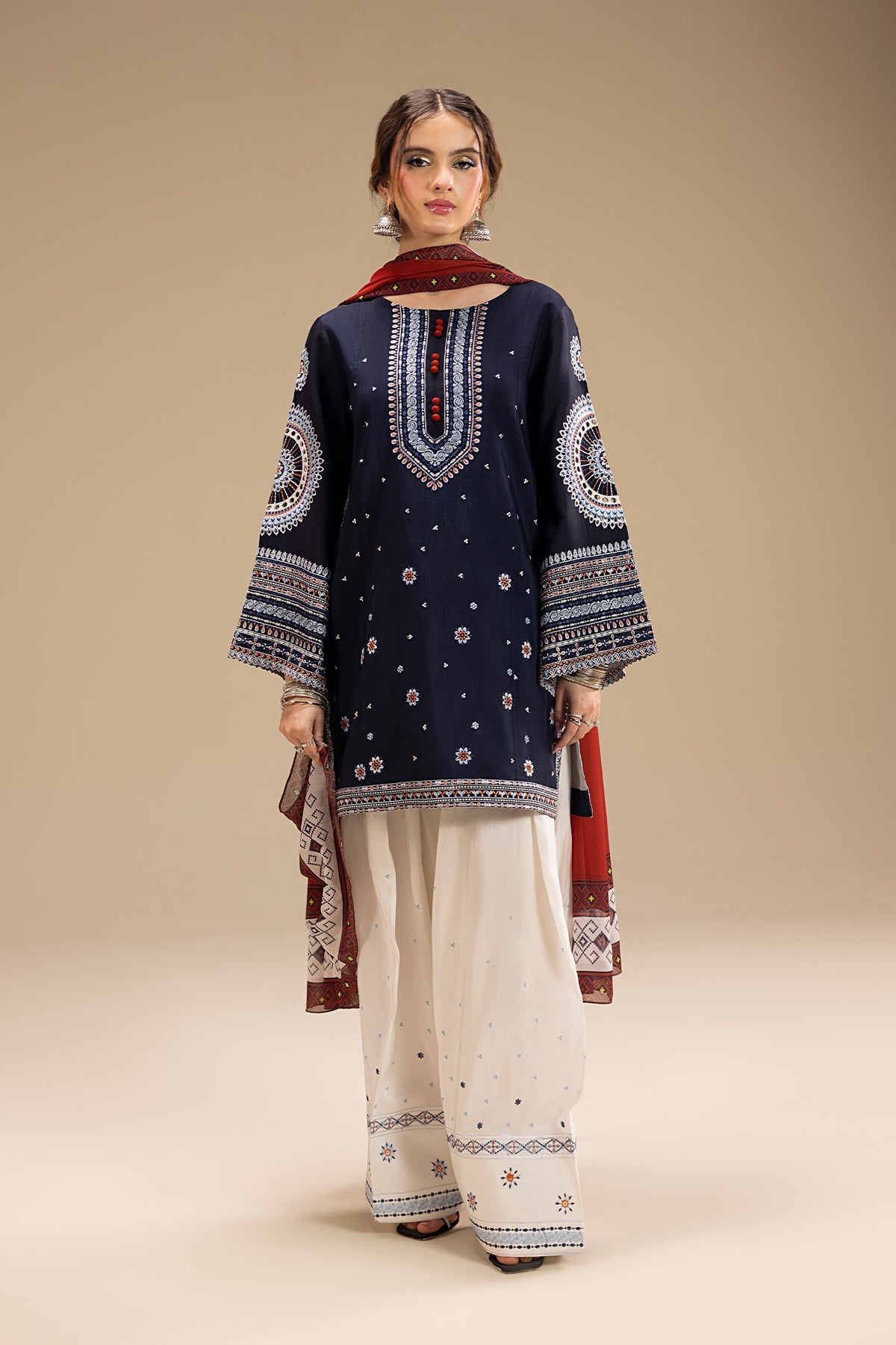 JAZMIN - UNSTITCHED 3PC DHANAK EMBROIDERED SUIT-PK-5730