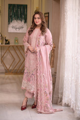 ANEELAS-UNSTITCHED 3PC LAWN HEAVY CHIKAN EMBROIDERED SUIT-PK-4667