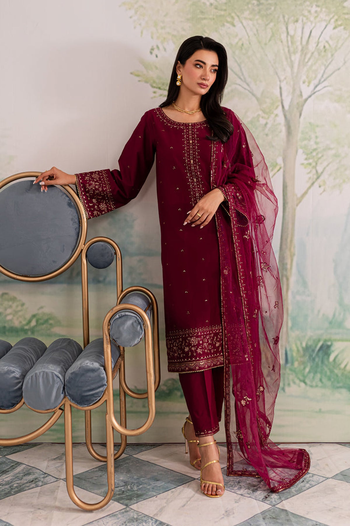 JAZMIN-UNSTITCHED 3PC DHANAK EMBROIDERED SUIT-PK-5792