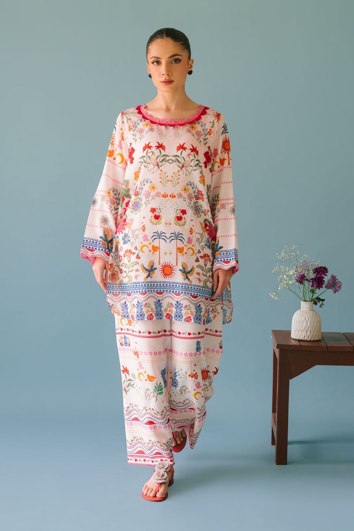 UNSTITCHED-2PC SHAMOZE SILK PRINTED SUIT-PK-2006