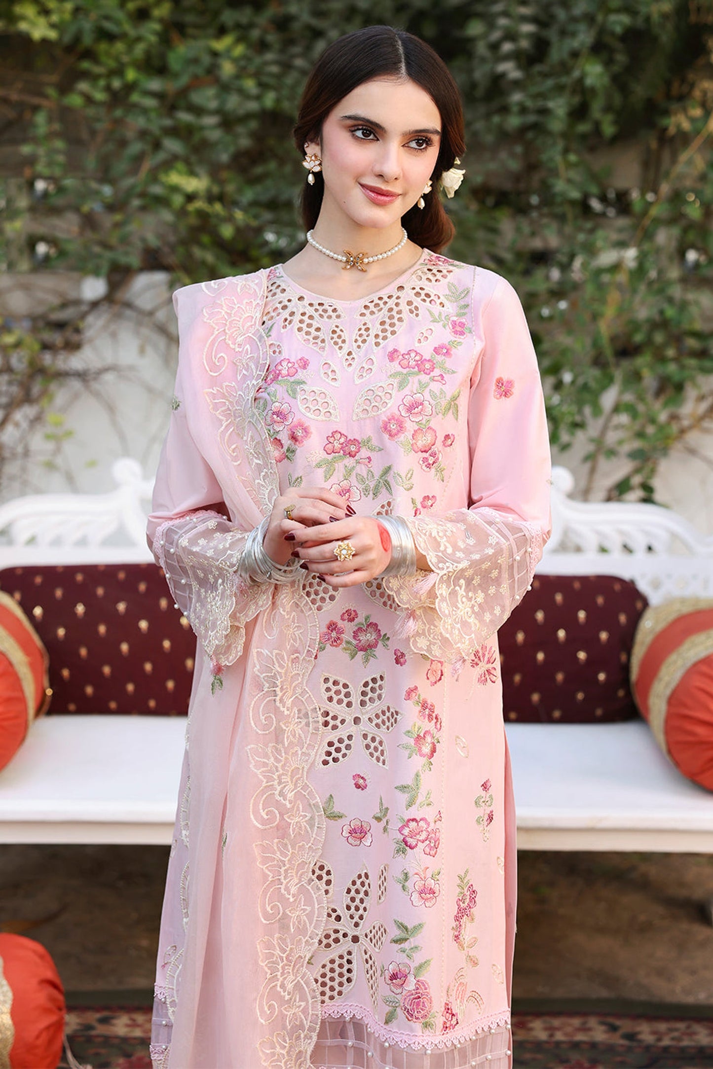 MAHNUR-3PC LAWN EMBROIDERED SHIRT WITH MONARK EMBROIDERED DUPATTA AND TROUSER-PK-5626