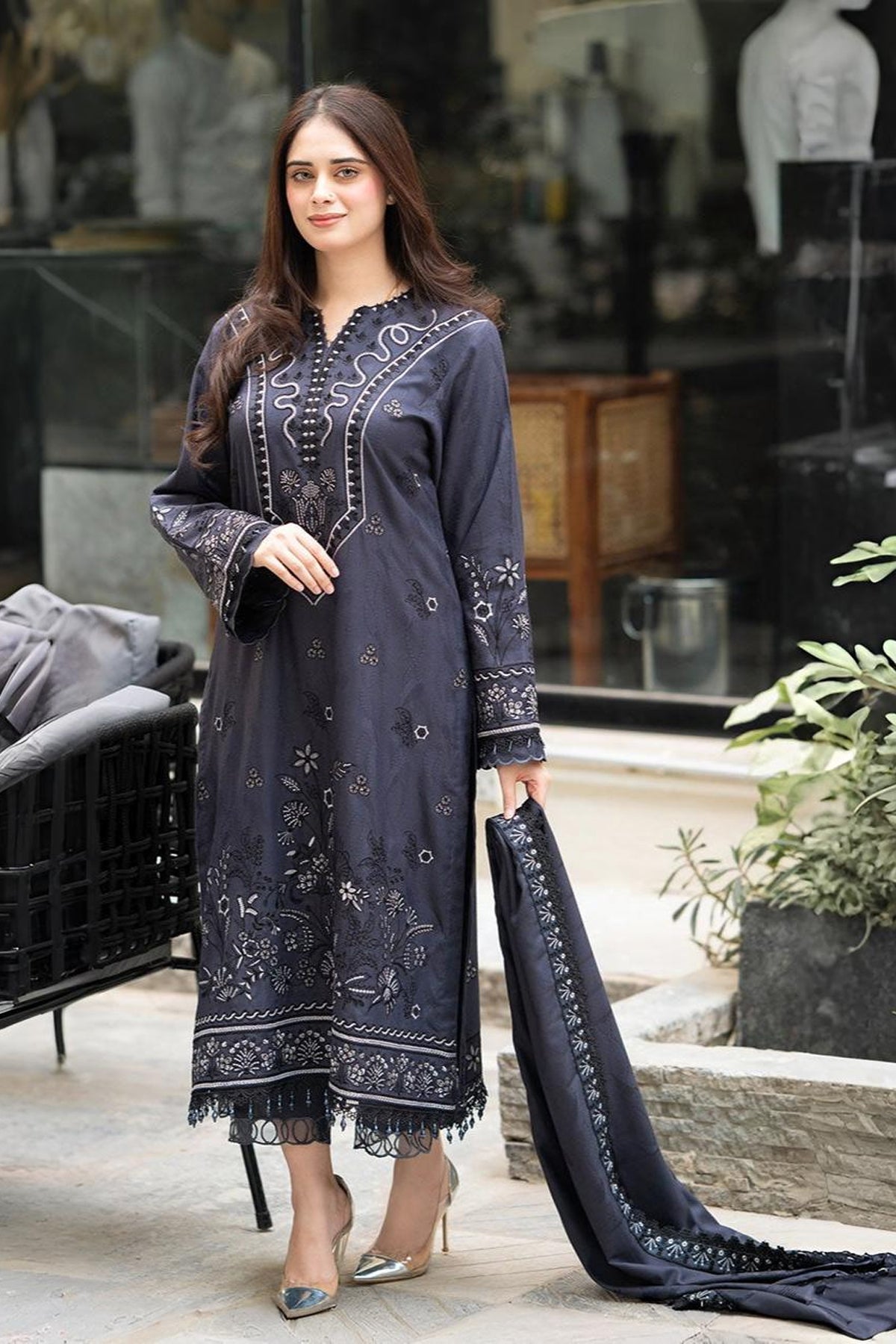 LIBAAS-UNSTITCHED 3PC DHANAK EMBROIDERED SUIT-PK-5796