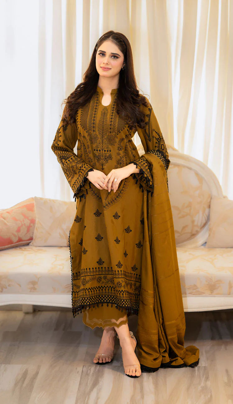 LIBAAS- UNSTITCHED 3PC DHANAK HEAVY EMBROIDERED SUIT-PK-3386