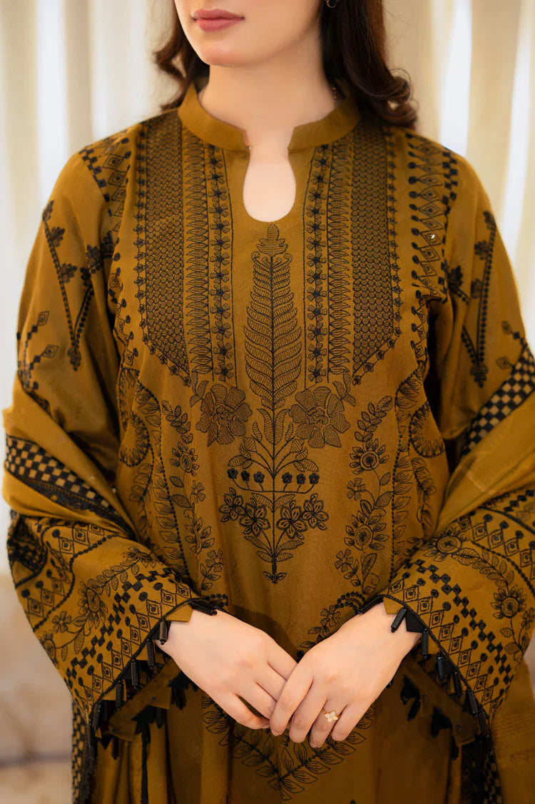 LIBAAS- UNSTITCHED 3PC DHANAK HEAVY EMBROIDERED SUIT-PK-3386