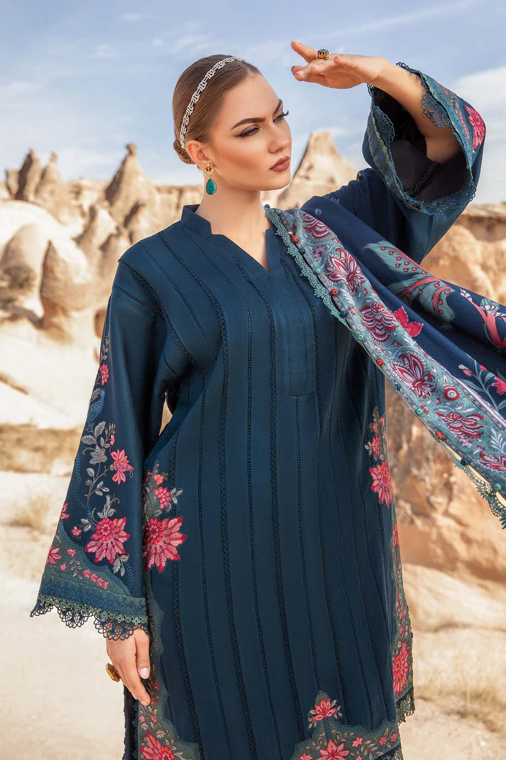 MARIA B - 3PC DHANAK EMBROIDERED SHIRT WITH KOTARAI PRINT SHAWL AND TROUSER -EP-5318