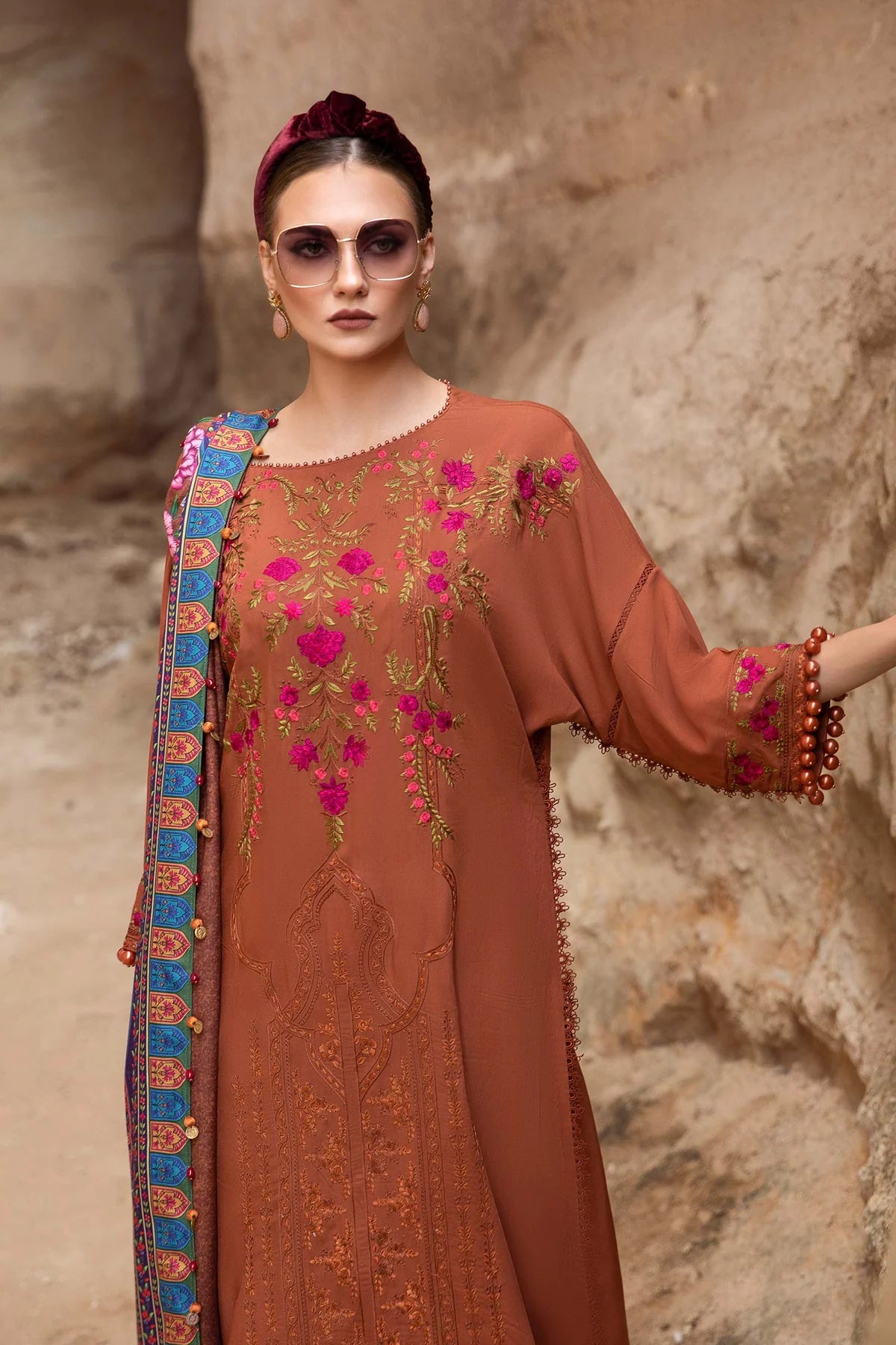 MARIA-B - 3PC DHANAK EMBROIDERED SHIRT WITH WOOL PRINT SHAWL SHAWL AND TROUSER-BIC- EP-5029