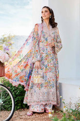 MARIA.B-3PC LAWN PRINTED EMBROIDERED SHIRT WITH CHIFFON PRINT DUPATTA & PRINT TROUSER-PK-3619
