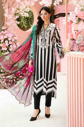 MARIA.B-3PC LAWN EMBROIDERED PRINTED SHIRT WITH CHIFFON PRINT DUPATTA AND PRINT TROUSER-PK-5660