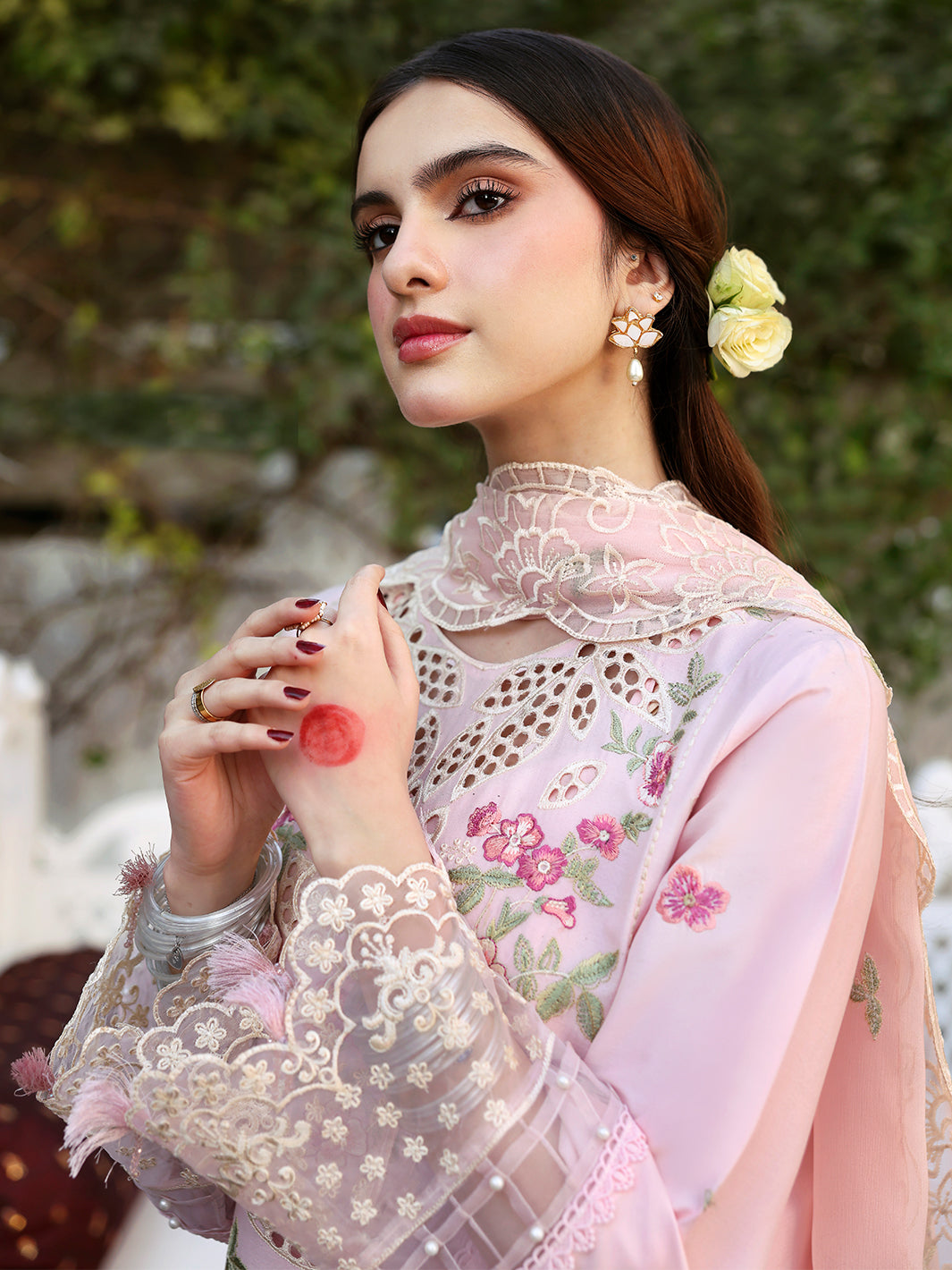 MAHNUR-3PC LAWN EMBROIDERED SHIRT WITH MONARK EMBROIDERED DUPATTA AND TROUSER-PK-5626