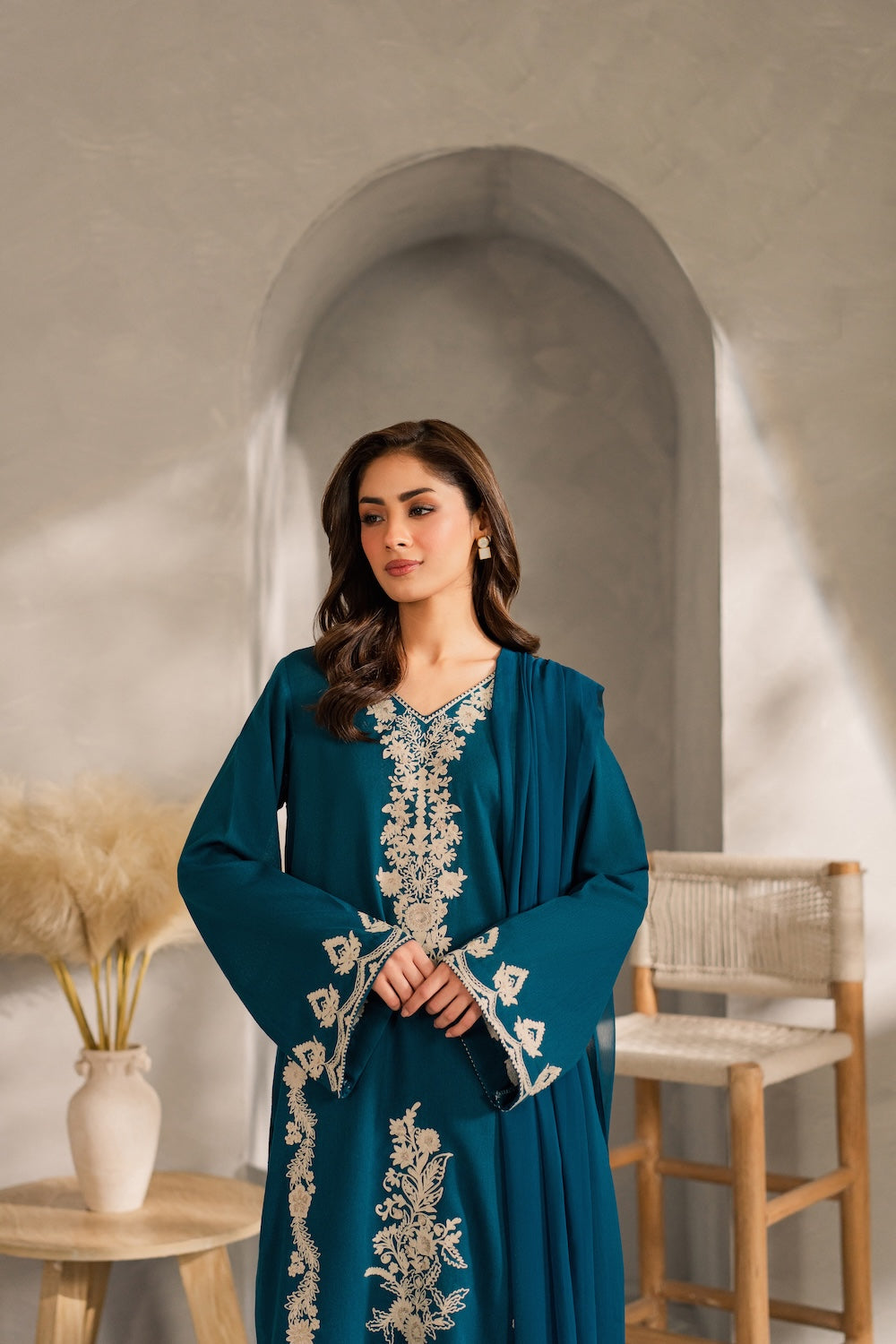 VINTAGE-UNSTITCHED 3PC DHANAK EMBROIDERED SUIT-PK-5817