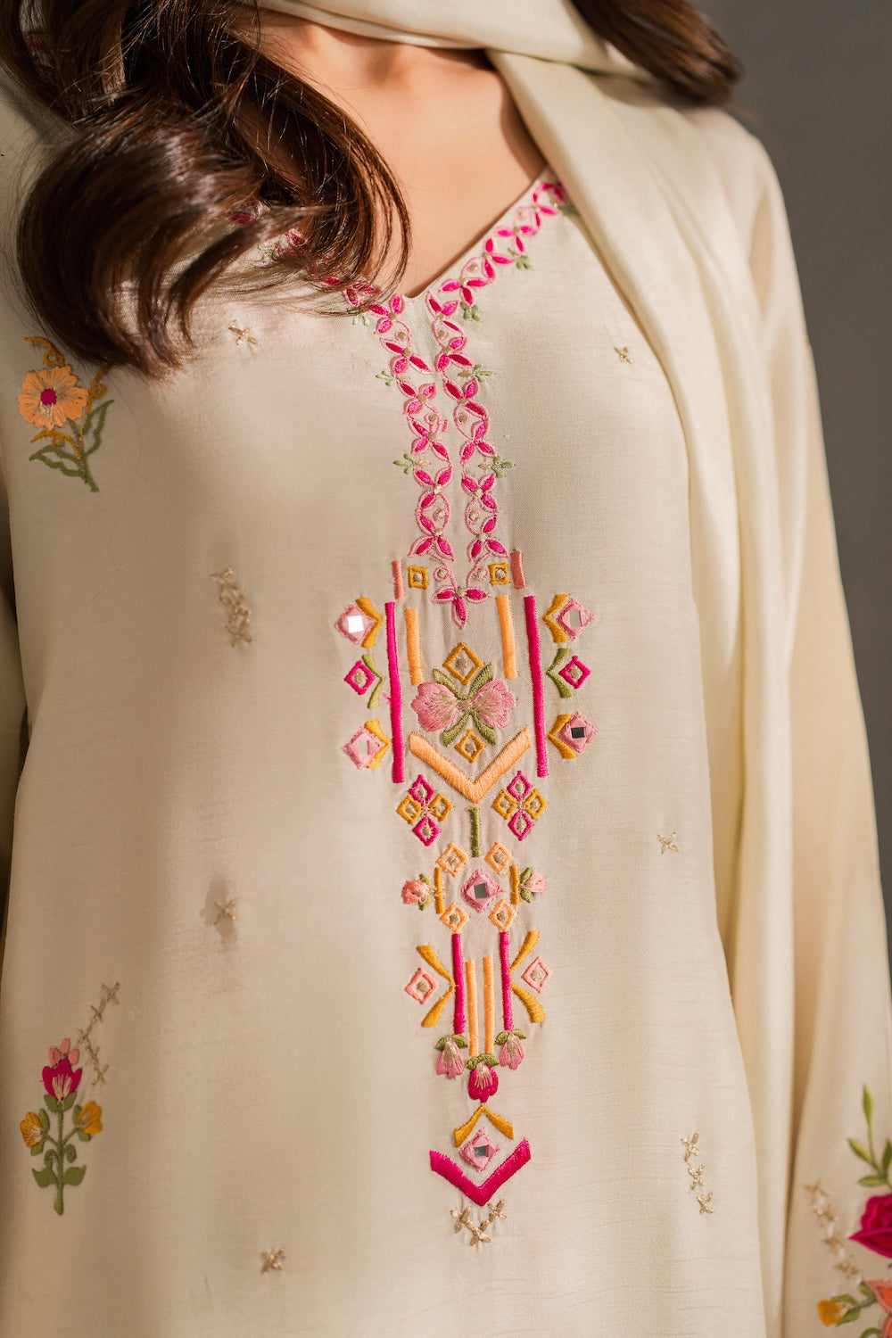 MIRANA-UNSTITCHED 3PC DHANAK EMBROIDERED SUIT-PK-5821
