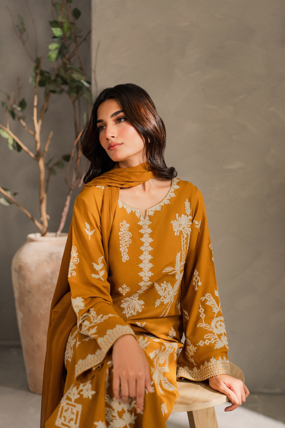 MIRANA- UNSTITCHED 3PC DHANAK EMBROIDERED SUIT-PK-5815
