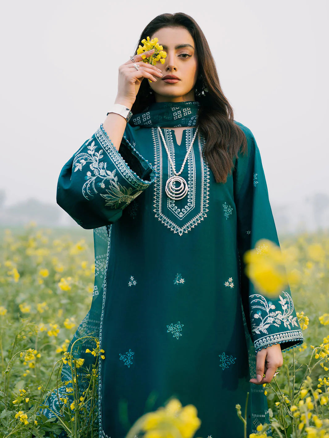 IZEL-3PC LAWN EMBROIDERED SHIRT WITH MONARK PRINT DUPATTA AND TROUSER-PK-5609