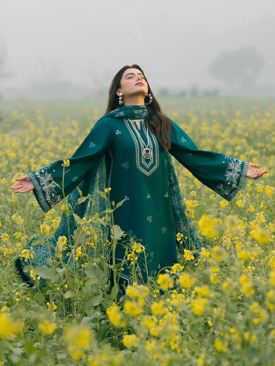 IZEL-3PC LAWN EMBROIDERED SHIRT WITH MONARK PRINT DUPATTA AND TROUSER-PK-5609