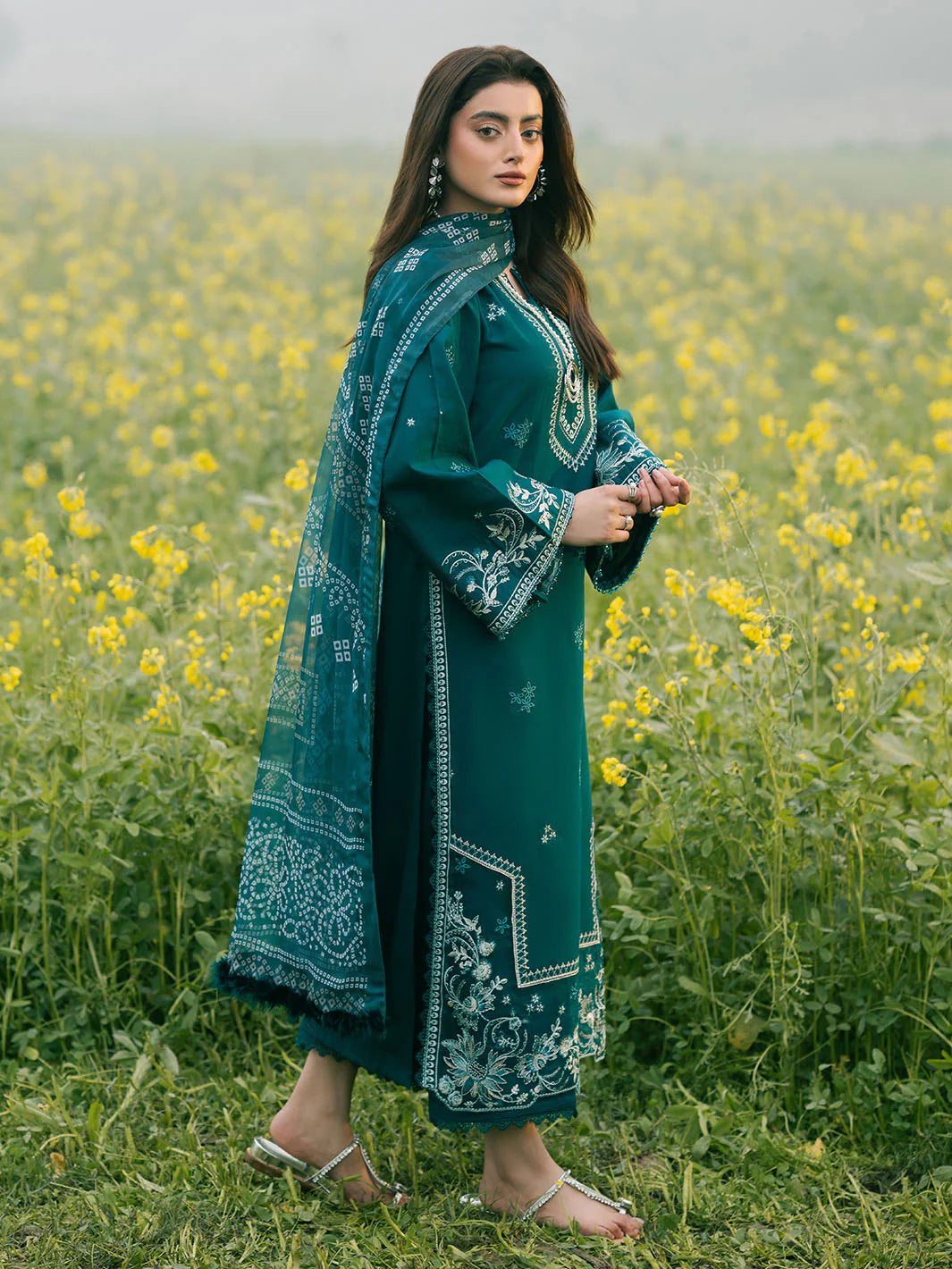 IZEL-3PC LAWN EMBROIDERED SHIRT WITH MONARK PRINT DUPATTA AND TROUSER-PK-5609
