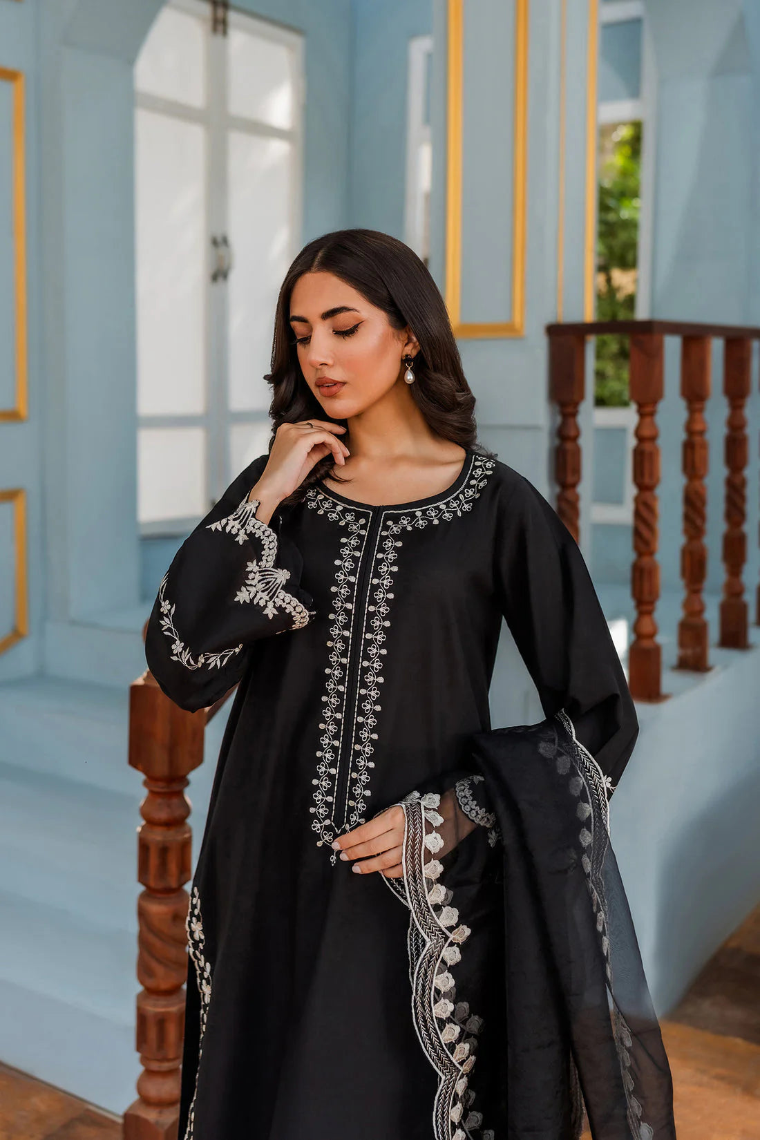 HANA - 3PC DHANAK EMBROIDERED WITH ORGANZA EMBROIDERED DUPPATTA -EP-5410