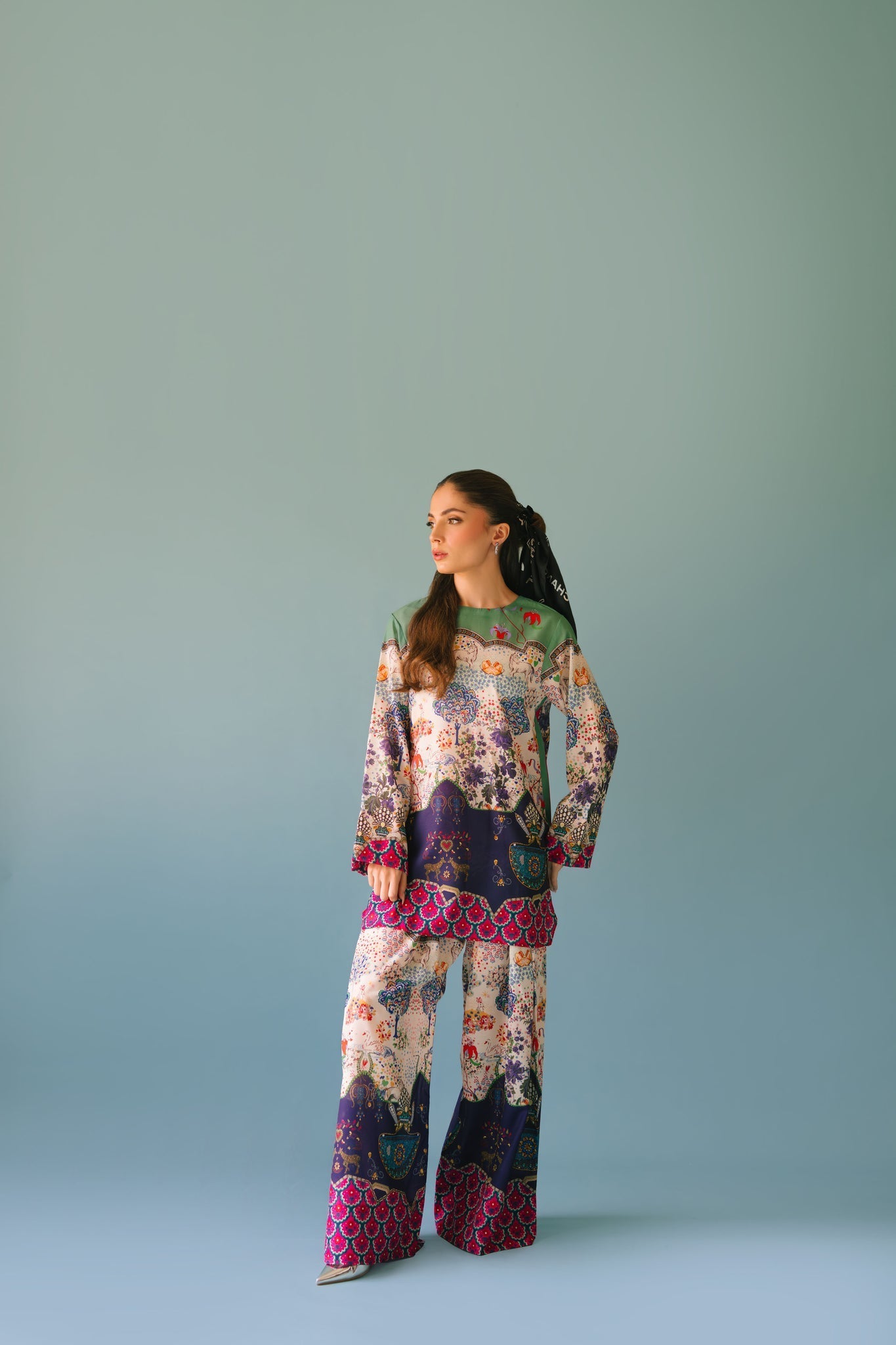 UNSTITCHED-2PC SHAMOZE SILK PRINTED SUIT-PK-2005