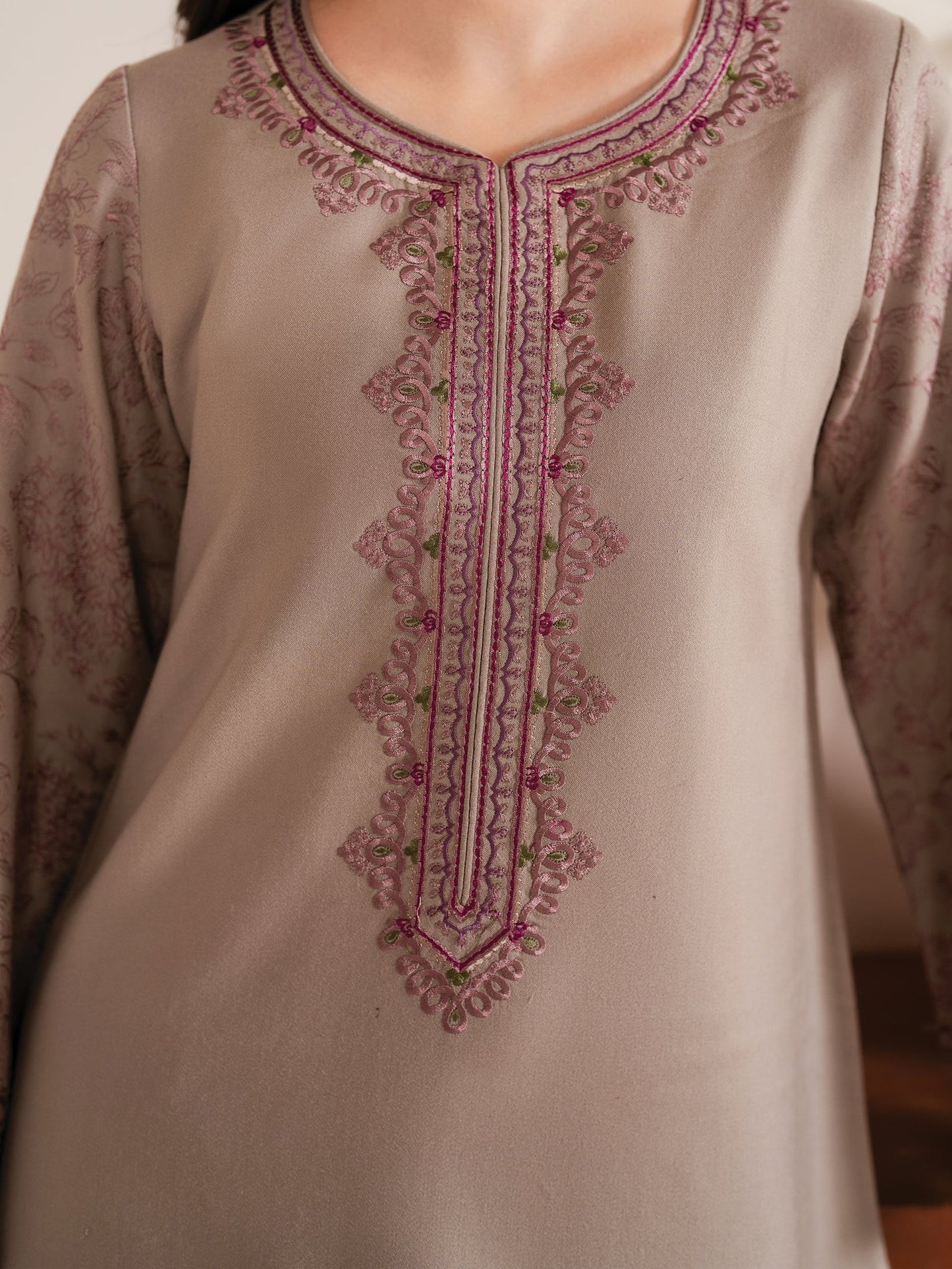 GARNET-3PC LAWN EMBROIDERED SHIRT WITH MONARK PRINT DUPATTA AND TROUSER-PK-5554