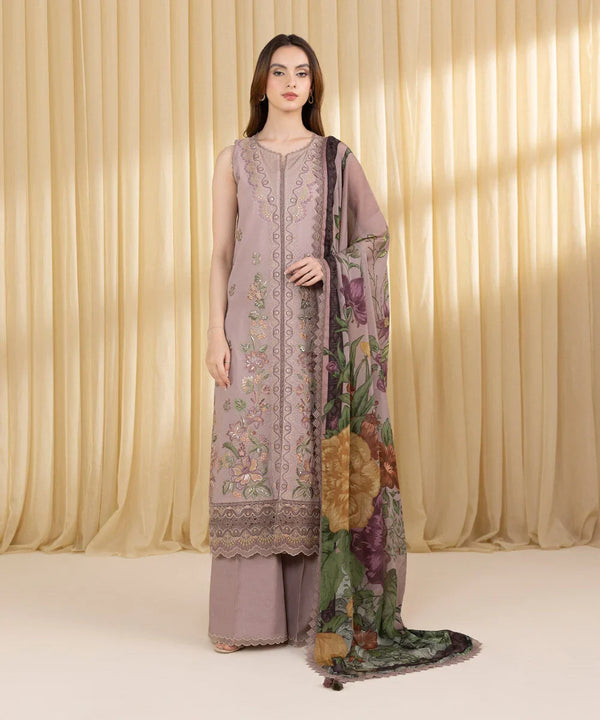 SAPPHIRE-UNSTITCHED 3PC DHANAK EMBROIDERED SUIT-PK-3824