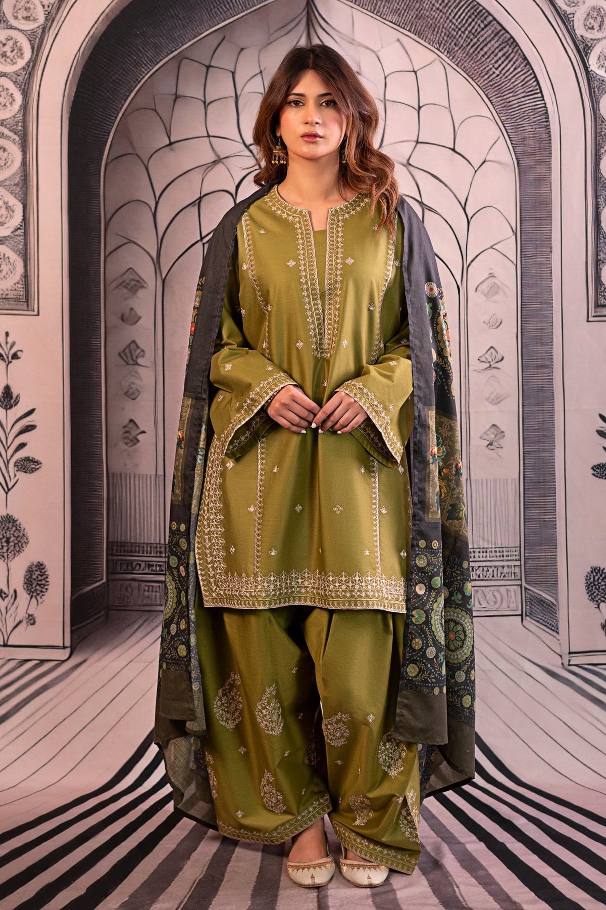 URGE-UNSTITCHED 3PC DHANAK EMBROIDERED SUIT-PK-5757