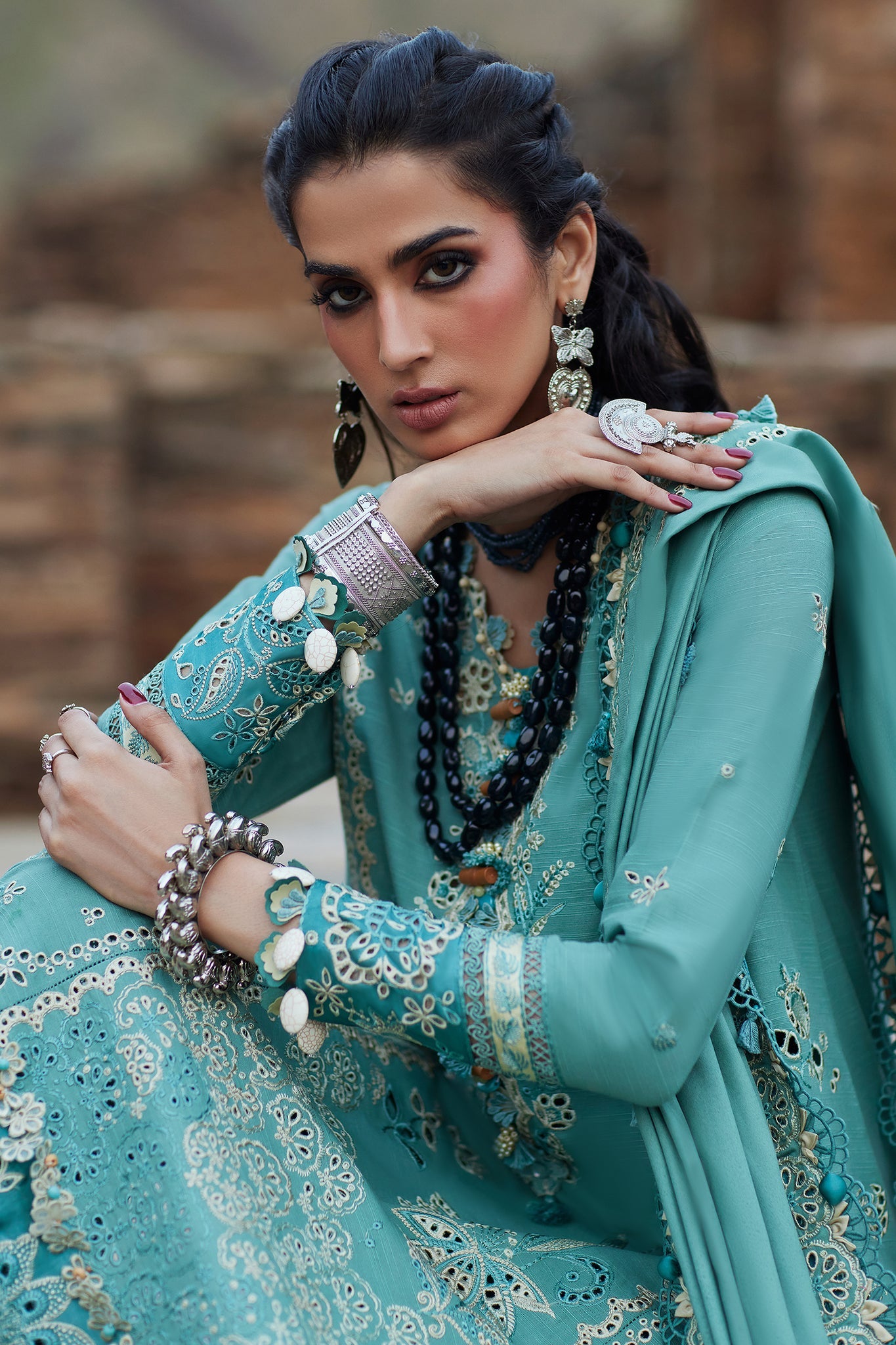 ELAN-UNSTITCHED 3PC DHANAK HEAVY EMBROIDERED SUIT-PK-5779