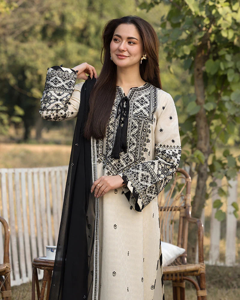 QALAMQAR-UNSTITCHED 3PC DHANAK HEAVY EMBROIDERED SUIT-PK-5657