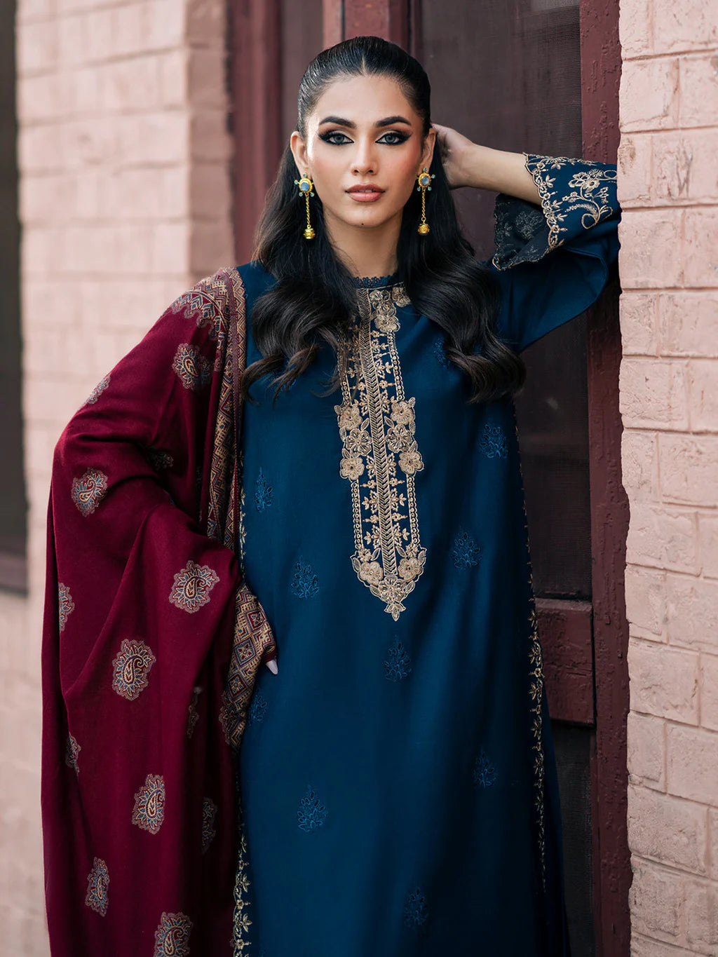 IZEL-UNSTITCHED 3PC DHANAK EMBROIDERED SUIT-PK-5806