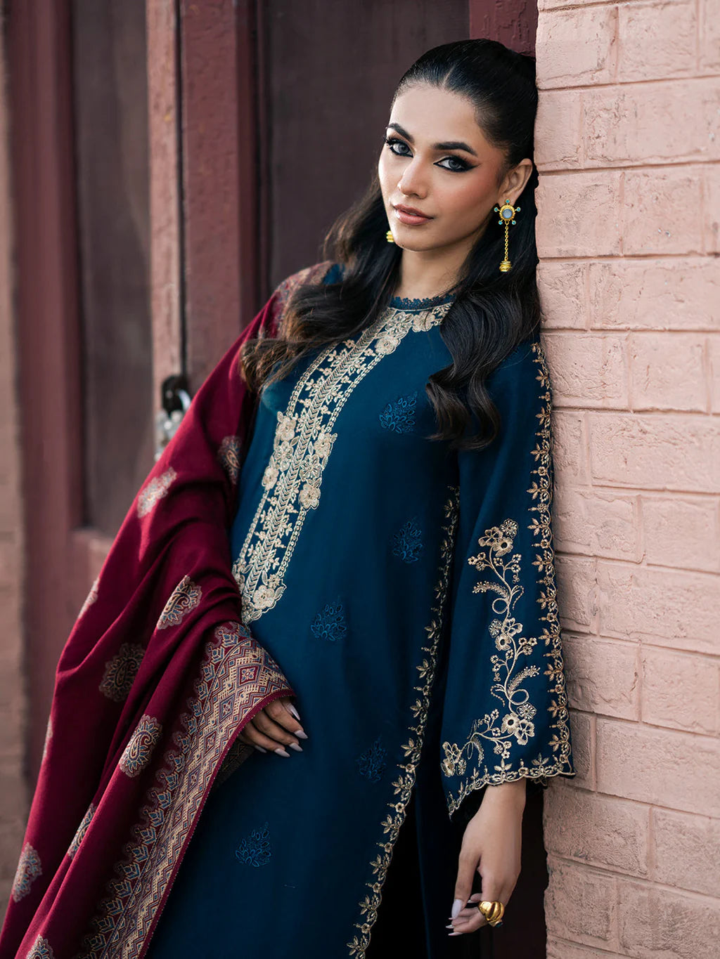 IZEL-UNSTITCHED 3PC DHANAK EMBROIDERED SUIT-PK-5806