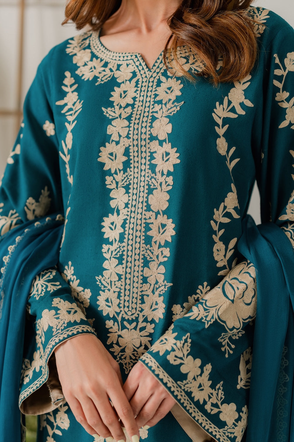 VINTAGE-UNSTITCHED 3PC DHANAK HEAVY EMBROIDERED SUIT-PK-5818