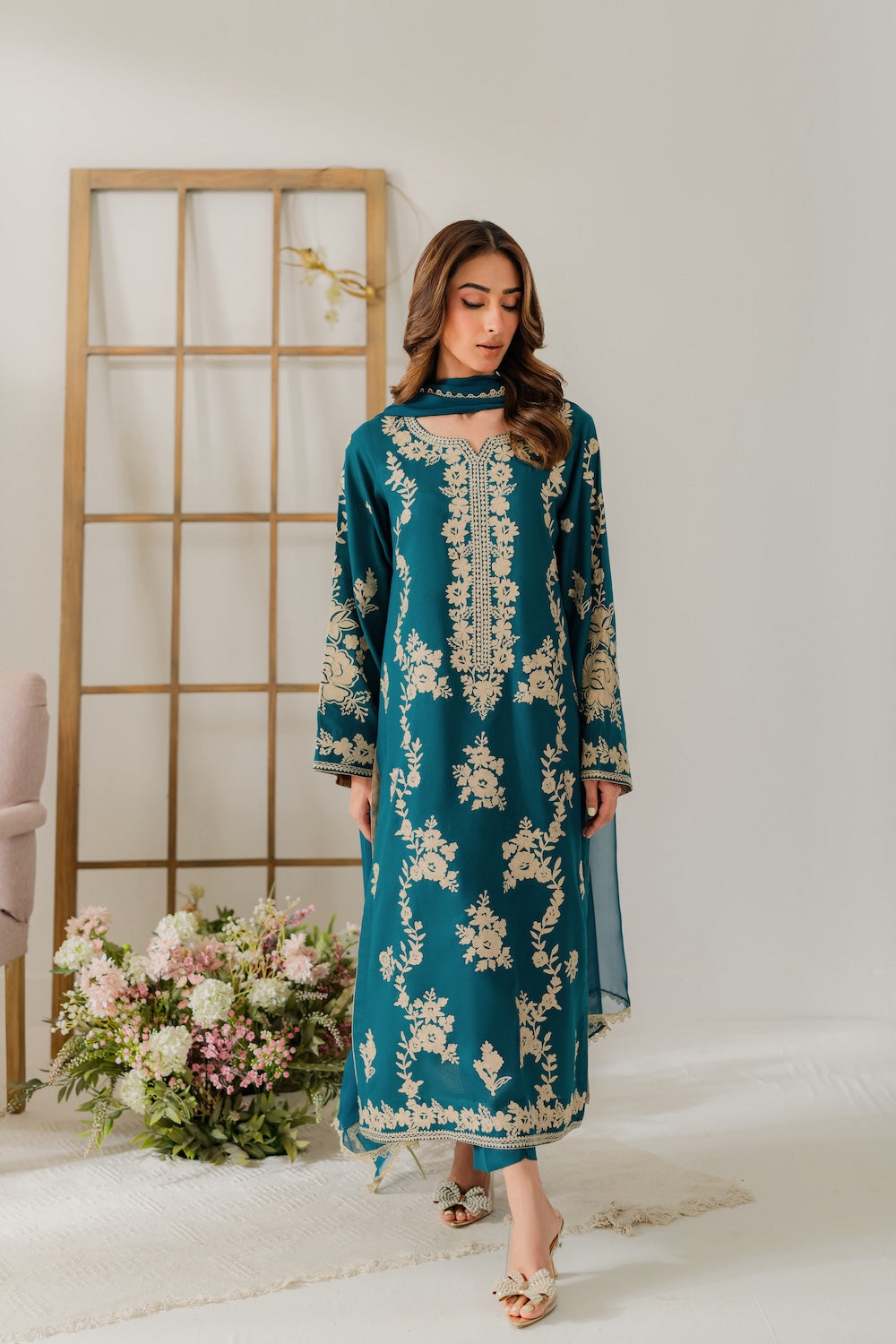 VINTAGE-UNSTITCHED 3PC DHANAK HEAVY EMBROIDERED SUIT-PK-5818