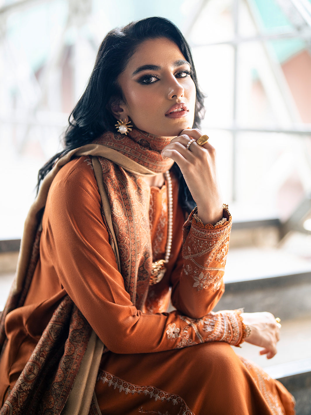 IZEL-UNSTITCHED 3PC DHANAK EMBROIDERED SUIT-PK-5812