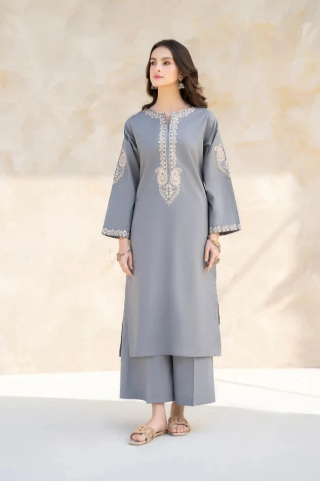 HANA- 2PC LAWN EMBROIDERED SHIRT WITH LAWN EMBROIDERED SLEEVES-PK-3235