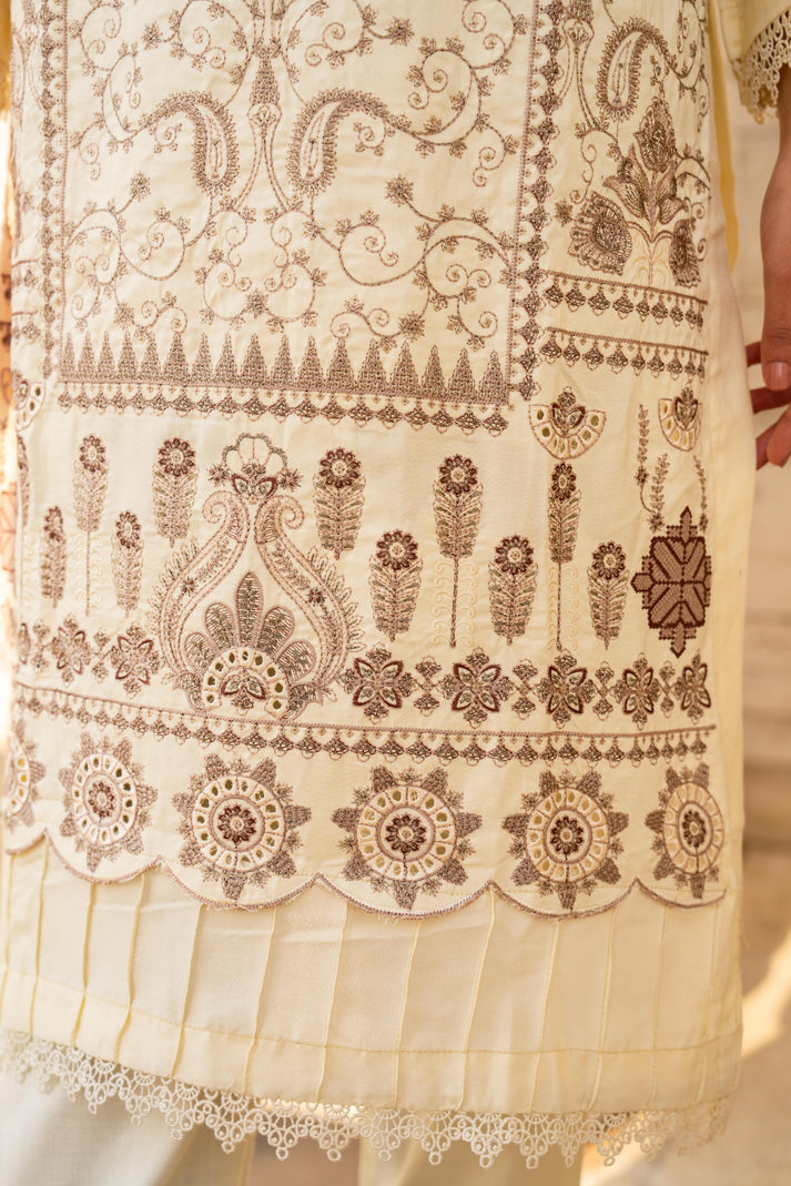 PULK-3PC DHANAK EMBROIDERED SHIRT WITH DHANAK HEAVY CUTWORK EMBROIDERED SHAWL-PK-5533