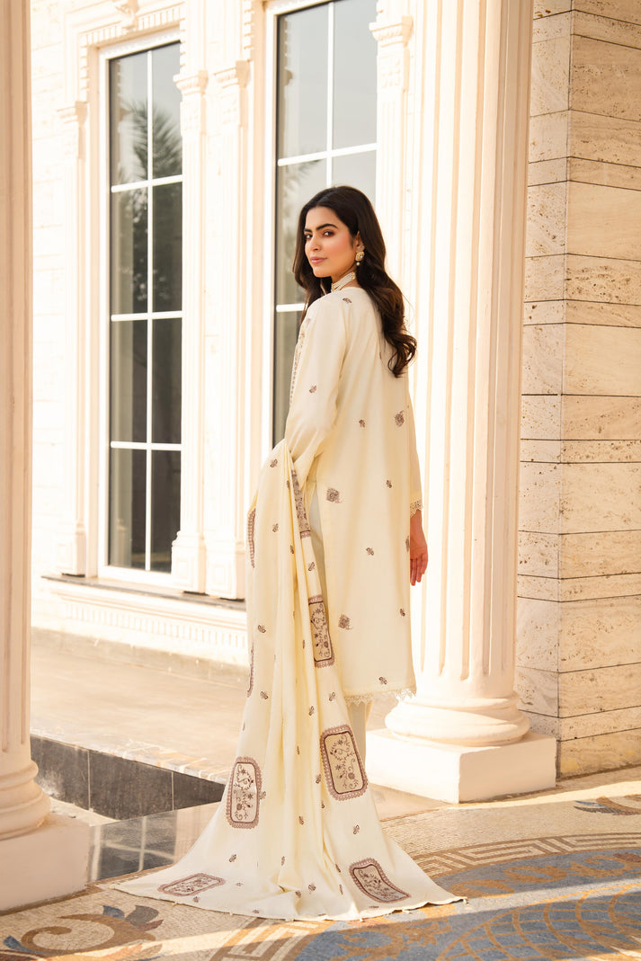 PULK-3PC DHANAK EMBROIDERED SHIRT WITH DHANAK HEAVY CUTWORK EMBROIDERED SHAWL-PK-5533