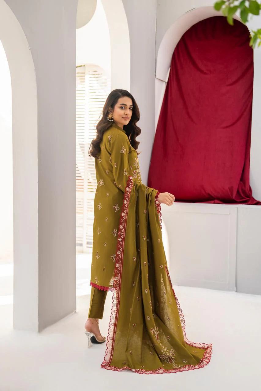 PULK-3PC LAWN EMBROIDERED SHIRT WITH LAWN EMBROIDERED READY TO WEAR DUPATTA-PK-5590