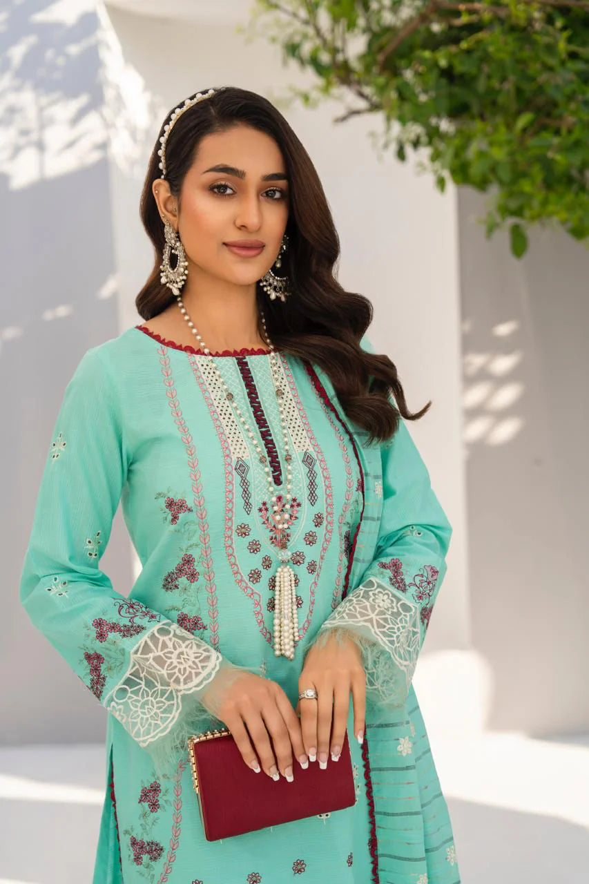 PULK-3PC LAWN EMBROIDERED SHIRT WITH LAWN EMBROIDERED READY TO WEAR DUPATTA-PK-5591