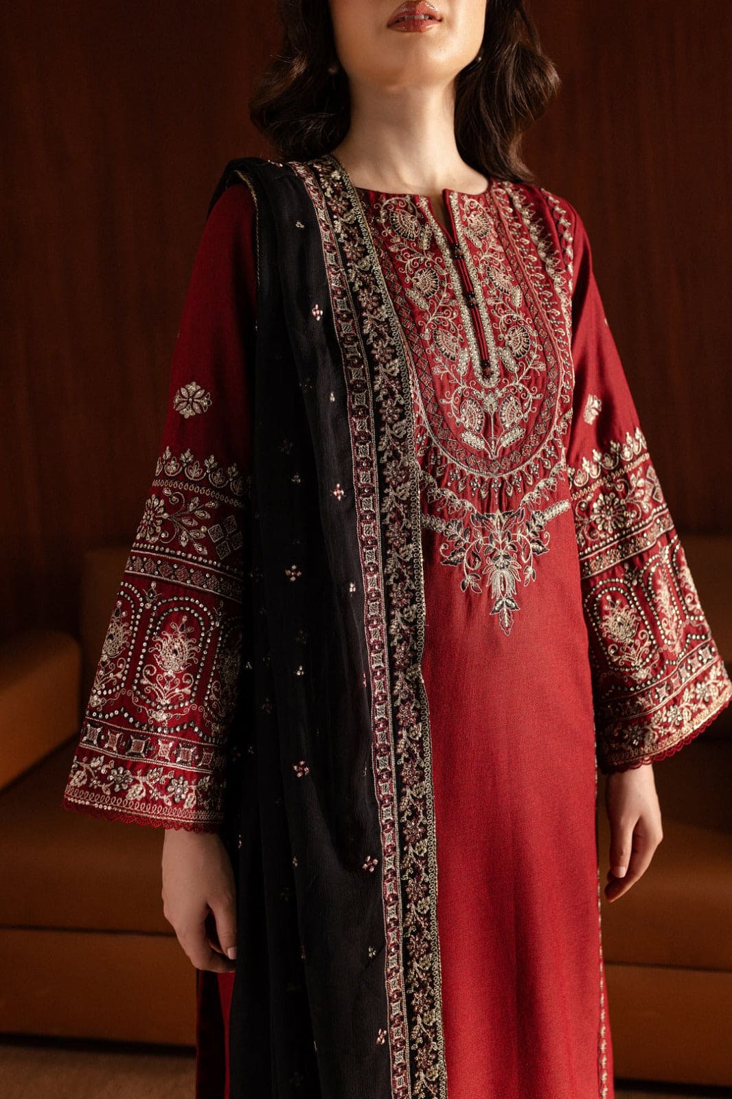 BATIK-UNSTITCHED 3PC DHANAK SEQUIN EMBROIDERED SUIT-PK-5750