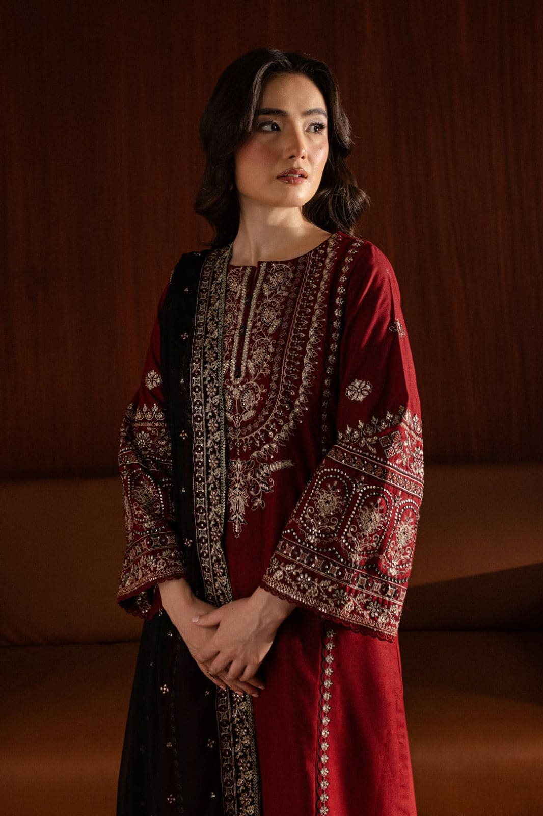BATIK-UNSTITCHED 3PC DHANAK SEQUIN EMBROIDERED SUIT-PK-5750