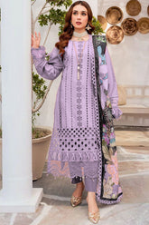 MARIA B-3PC CHIKENKARI LAWN EMBROIDERED SHIRT WITH MONARK PRINT DUPATTA AND TROUSER-PK-4054