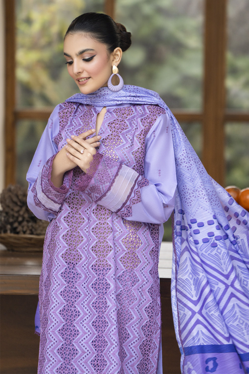MIRAKHI-3PC LAWN LASERCUT EMBROIDERED SHIRT WITH MOARK PRINT DUPATTA-PK-VOL-1