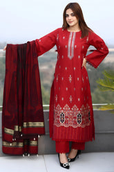 ELAAN-3PC KHADDAR CUTWORK EMBROIDERED SHIRT WITH KASHMIRI JACQUARD WOOL SHAWL-EP-5525