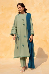 LAZULI-3PC LAWN EMBROIDERED SHIRT WITH MONARK EMBROIDERED DUPATTA AND TROUSER-PK-5645