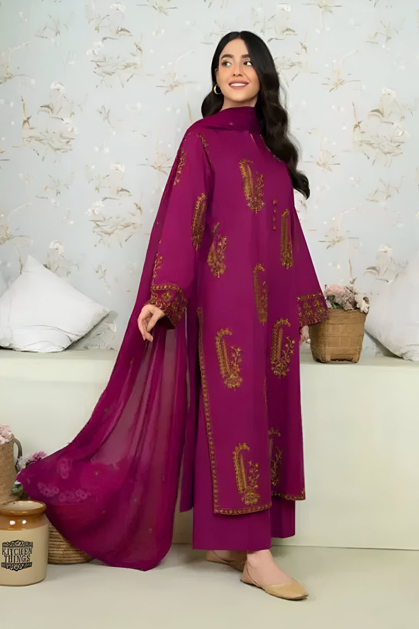 SAPPHIRE-3PC LAWN EMBROIDERED SHIRT WITH BAMBER CHIFFON DUPATTA AND TROUSER-PK-5576