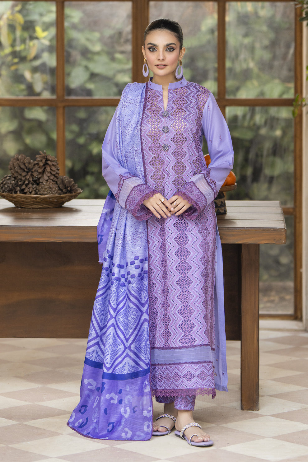 MIRAKHI-3PC LAWN LASERCUT EMBROIDERED SHIRT WITH MOARK PRINT DUPATTA-PK-VOL-1