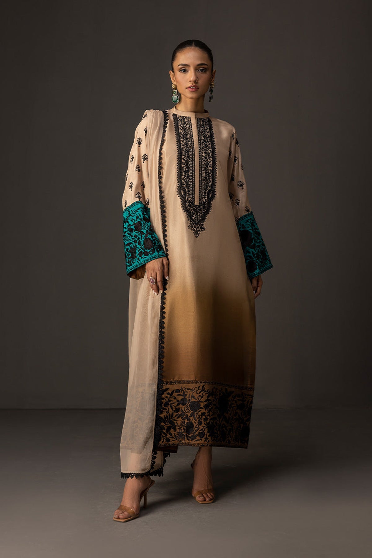 ZAINAB CHOTTANI-UNSTITCHED 3PC SHAMOZ SILK PRINT EMBROIDERED SUIT-PK-1717
