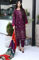 ELAAN-3PC DHANAK CUTWORK EMBROIDERED SHIRT WITH KASHMIRI JACQUARD WOOL SHAWL-EP-5523