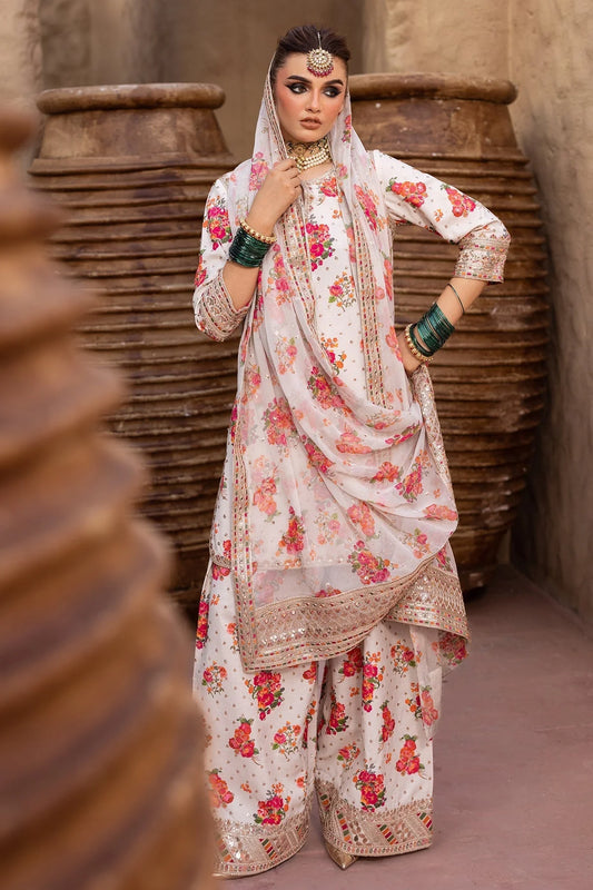 CHARIZMA-UNSTITCHED 3PC SHAMOZE SILK PRINTED EMB SUIT-PK-5826